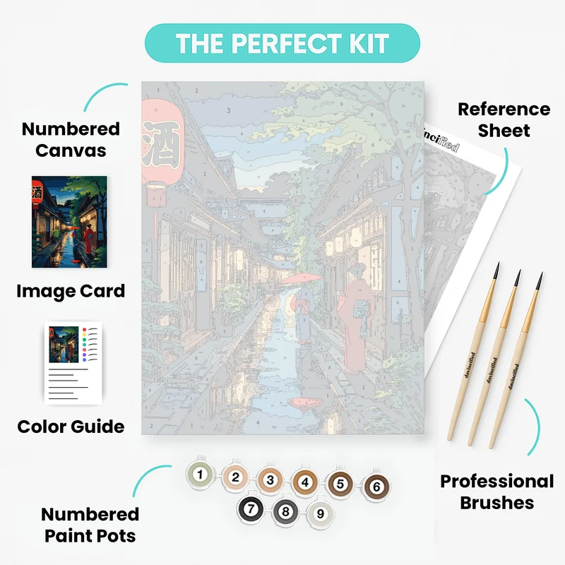 Evening in Traditional Japanese Street - Paint by Numbers Kit