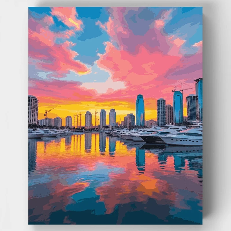 Marina Sunset Cityscape - Paint by Numbers Kit