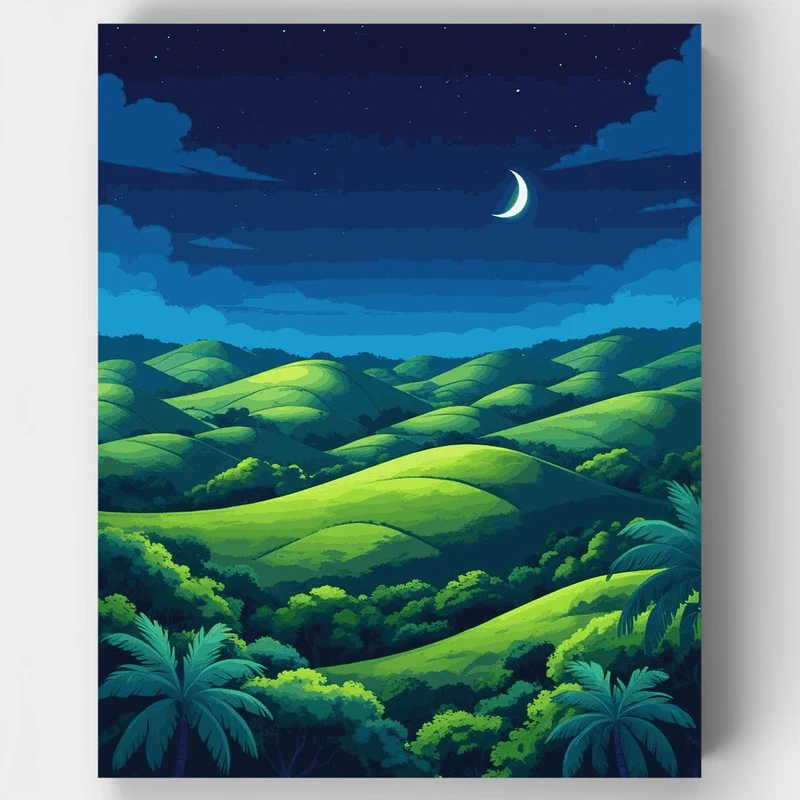 Tropical Hills Under Starlit Sky - Paint by Numbers Kit