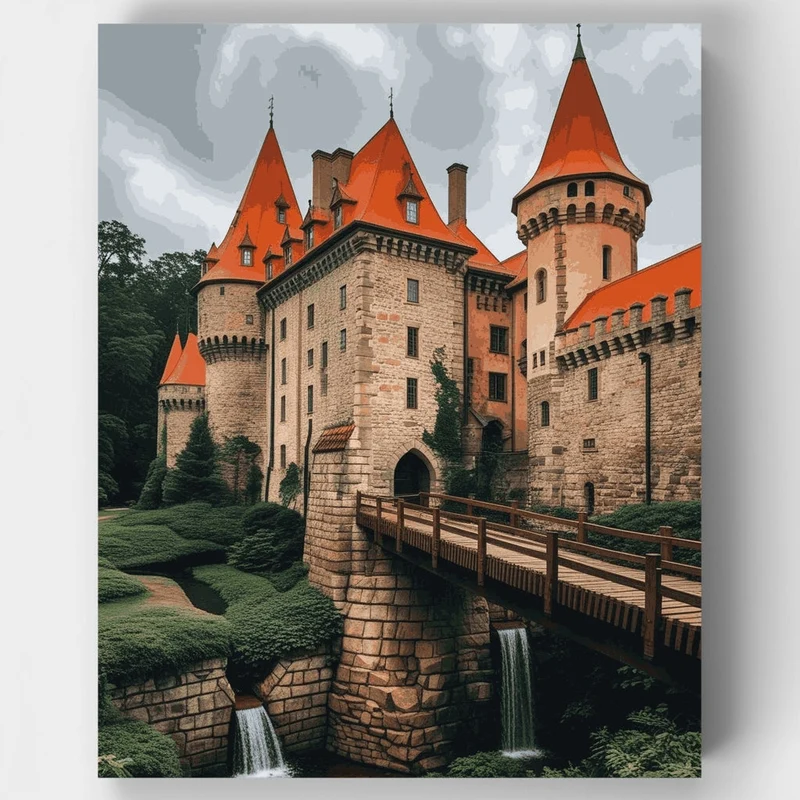 Medieval Castle with Bridge - Paint by Numbers Kit