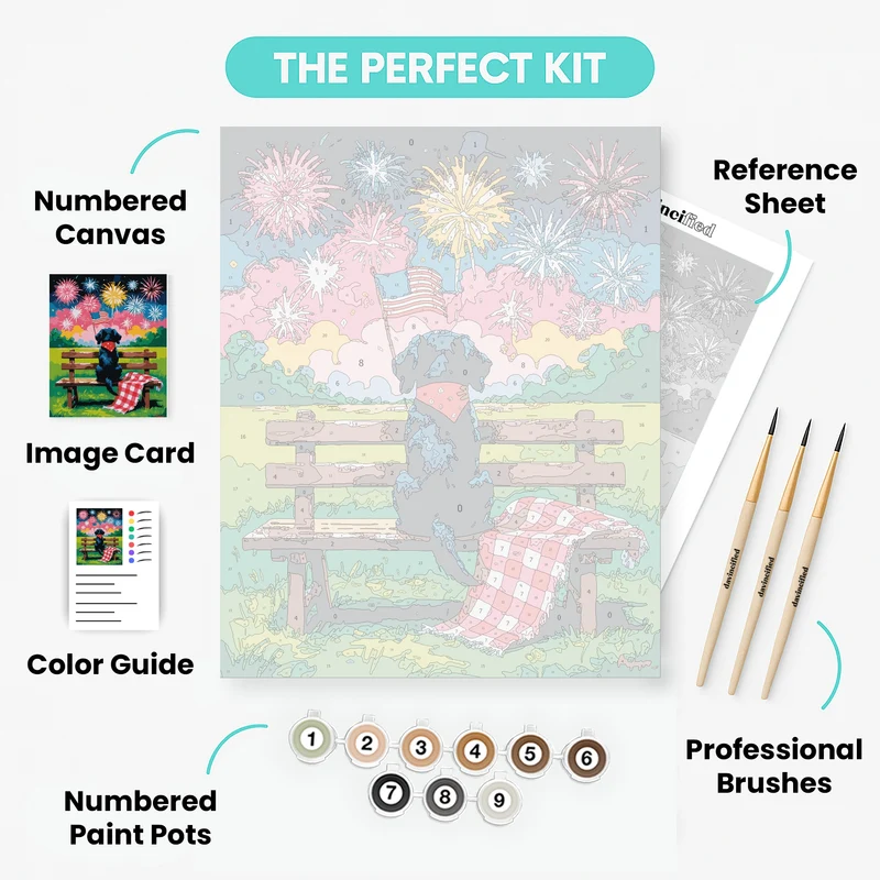 Patriotic Dog Watching Fireworks - Paint by Numbers Kit
