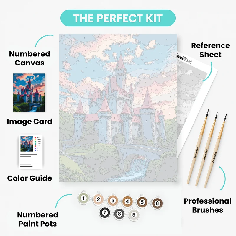 Fairytale Castle with Waterfall - Paint by Numbers Kit