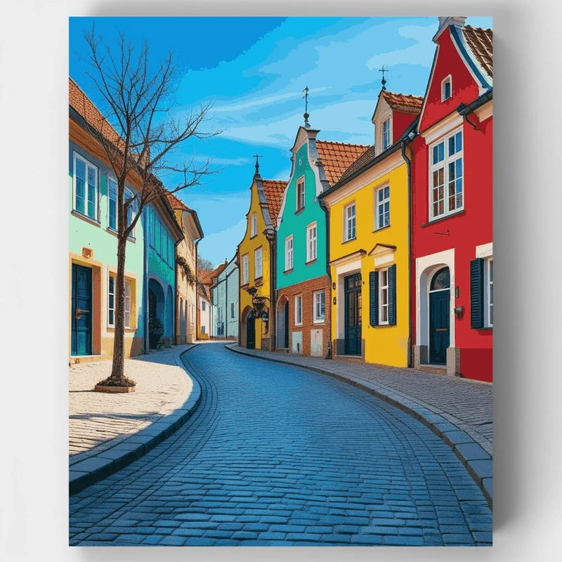 Colorful European Village Street - Paint by Numbers Kit