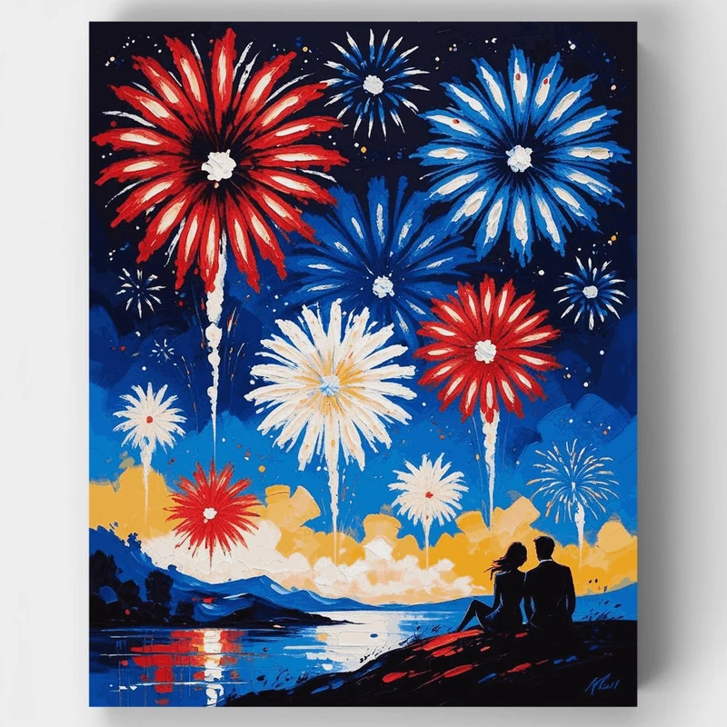 Fireworks Over Lake - Paint by Numbers Kit