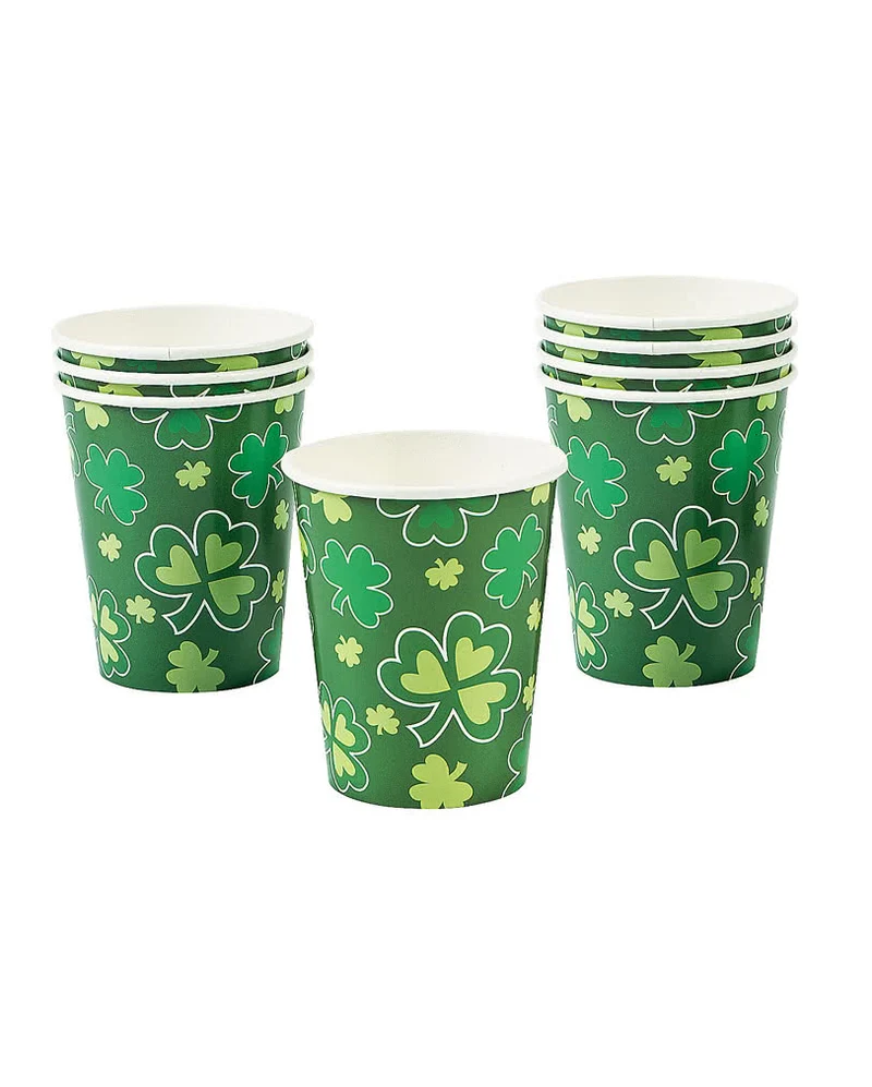St. Patricks Day Pappbecher mit Shamrock Motiv 8 St.