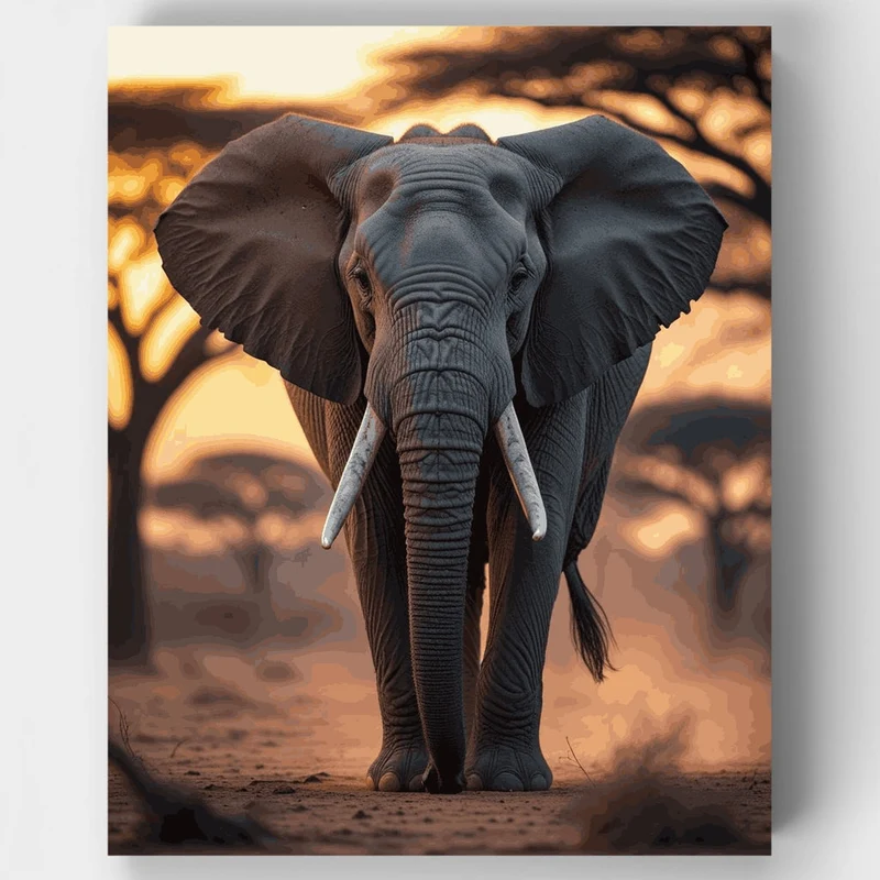 Majestic African Elephant at Sunset - Paint by Numbers Kit