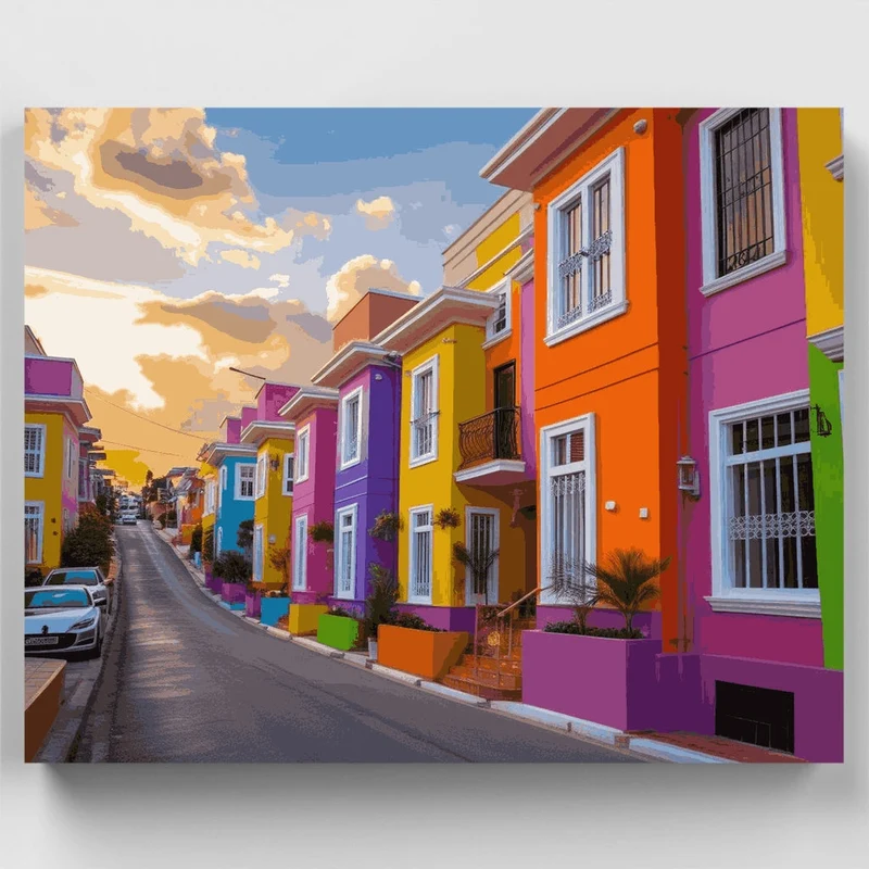 Colorful Street Houses - Paint by Numbers Kit