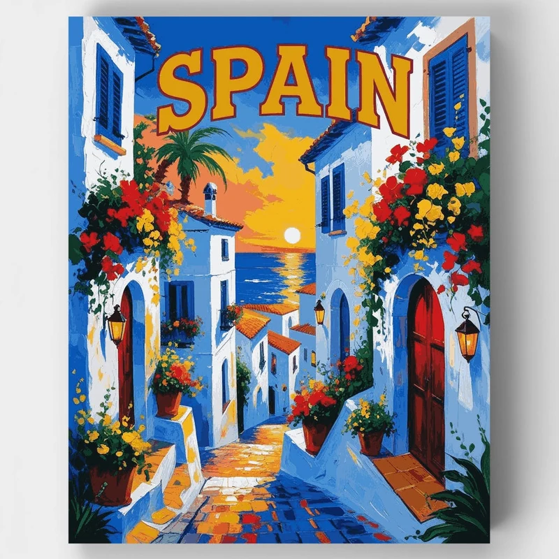 Spanish Coastal Village - Paint by Numbers Kit