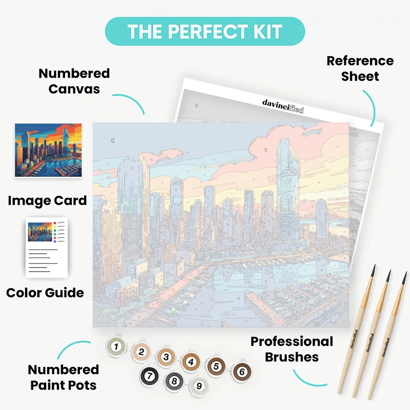 Modern City Skyline at Sunset - Paint by Numbers Kit