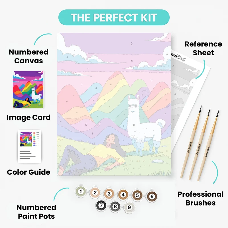 Rainbow Mountains with Llama - Paint by Numbers Kit