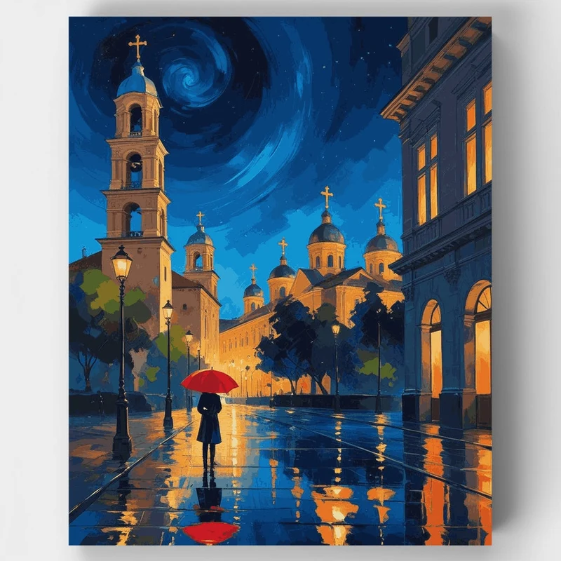 Rainy Night Cathedral Square - Paint by Numbers Kit