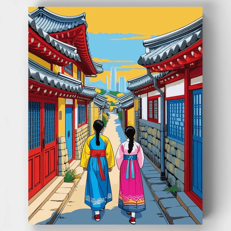 Korean Traditional Village Walk - Paint by Numbers Kit