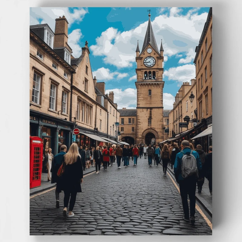 Historic Scottish Clock Tower Street - Paint by Numbers Kit