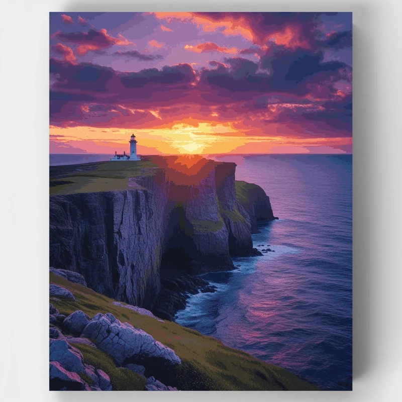 Scottish Lighthouse at Sunset - Paint by Numbers Kit