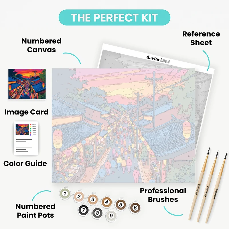 Vietnamese Street Market at Sunset - Paint by Numbers Kit