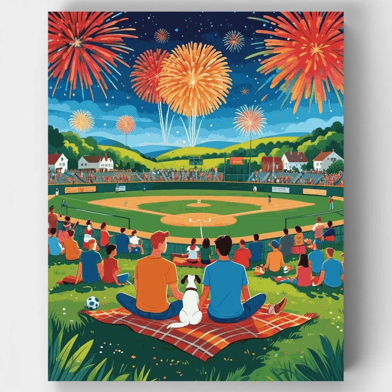 Baseball Stadium Fireworks Celebration - Paint by Numbers Kit