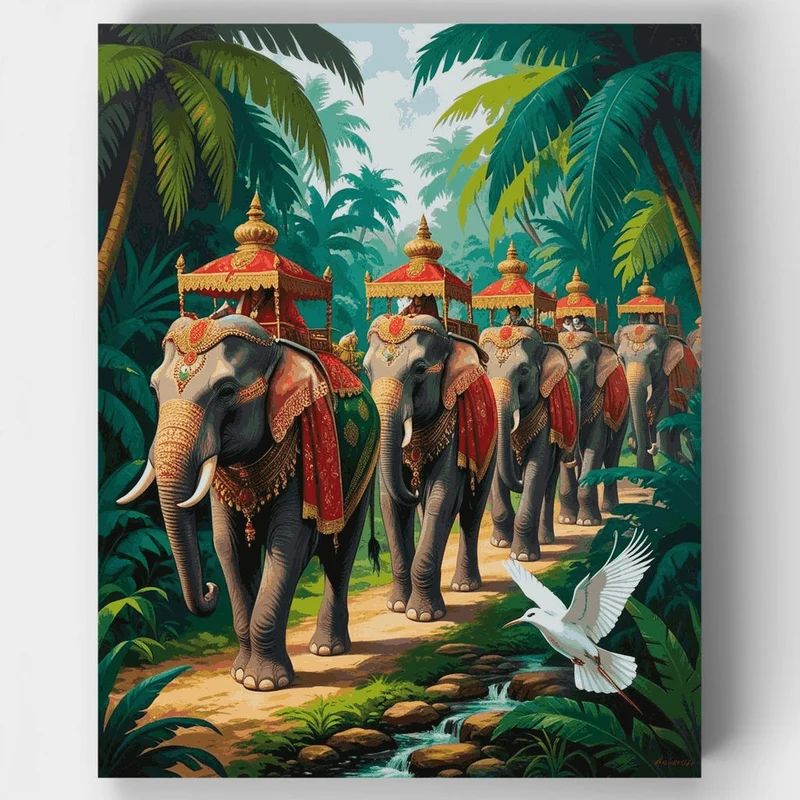 Majestic Elephant Procession - Paint by Numbers Kit