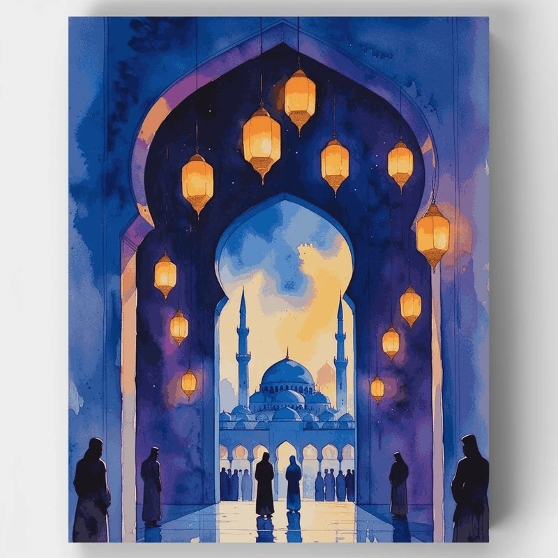 Islamic Mosque with Lanterns at Twilight - Paint by Numbers Kit