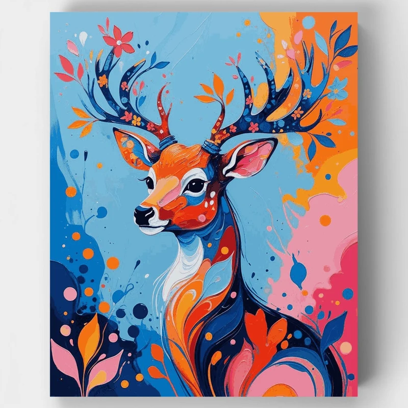 Vibrant Deer with Floral Antlers - Paint by Numbers Kit