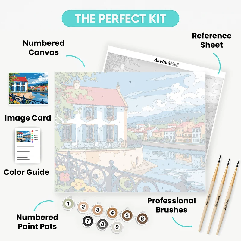 Charming European Lakeside Village - Paint by Numbers Kit