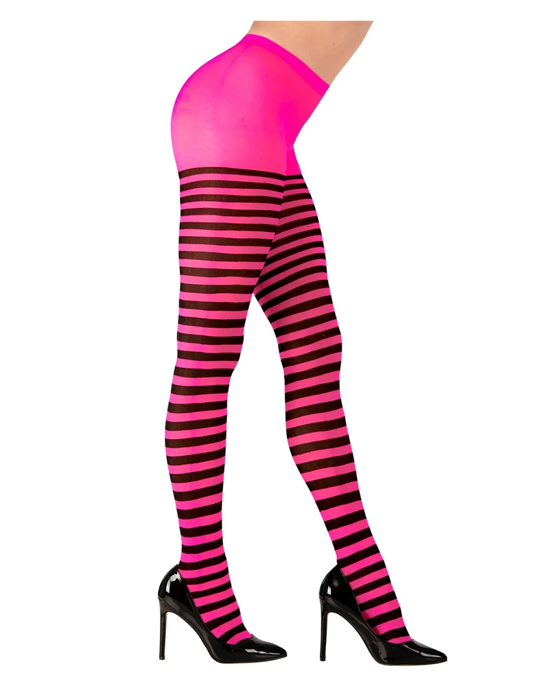 Neon Strumpfhose gestreift pink