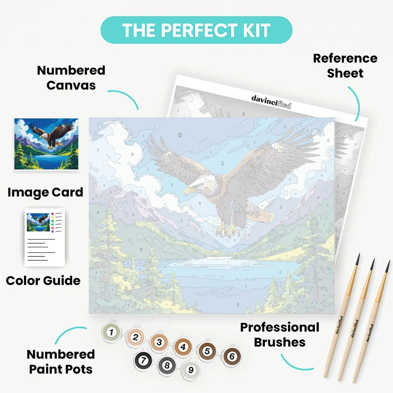 Majestic Eagle Soaring Over Mountain Lake - Paint by Numbers Kit