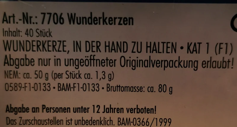 Wunderkerzen / Sternwerfer 40 St.