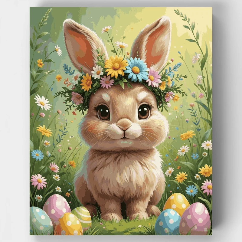 Easter Bunny with Flower Crown - Paint by Numbers Kit