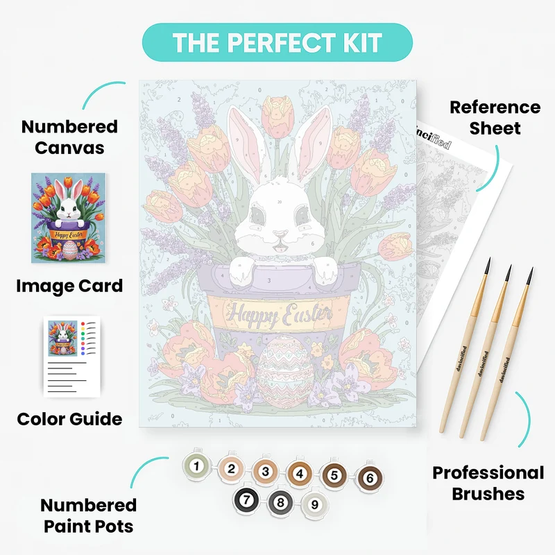 Happy Easter Bunny in Flower Pot - Paint by Numbers Kit
