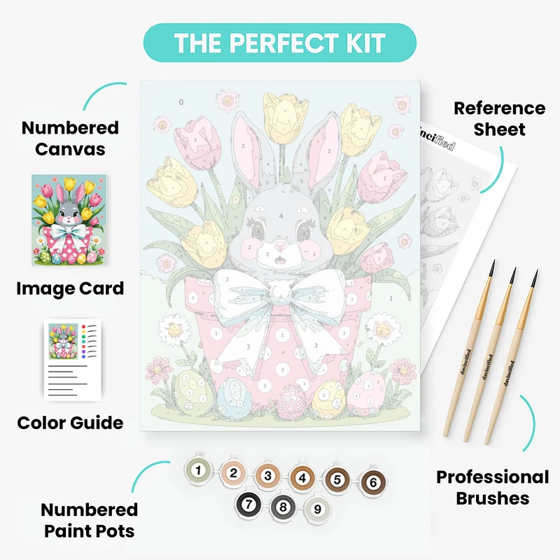 Easter Bunny with Tulips and Eggs - Paint by Numbers Kit