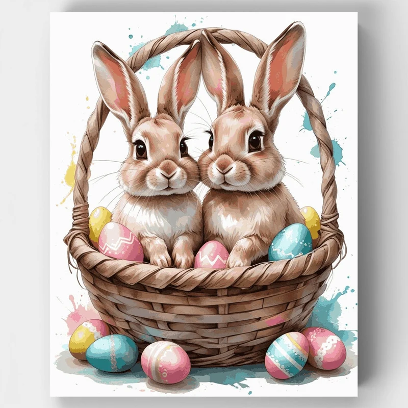 Easter Bunnies in Basket - Paint by Numbers Kit