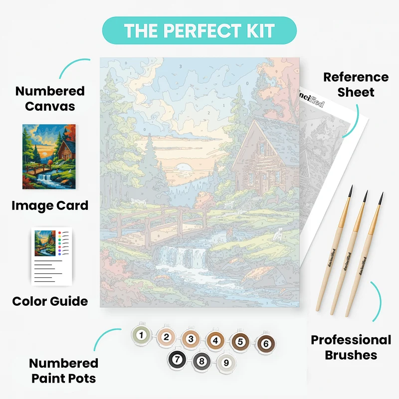 Cabin by the Stream at Sunset - Paint by Numbers Kit