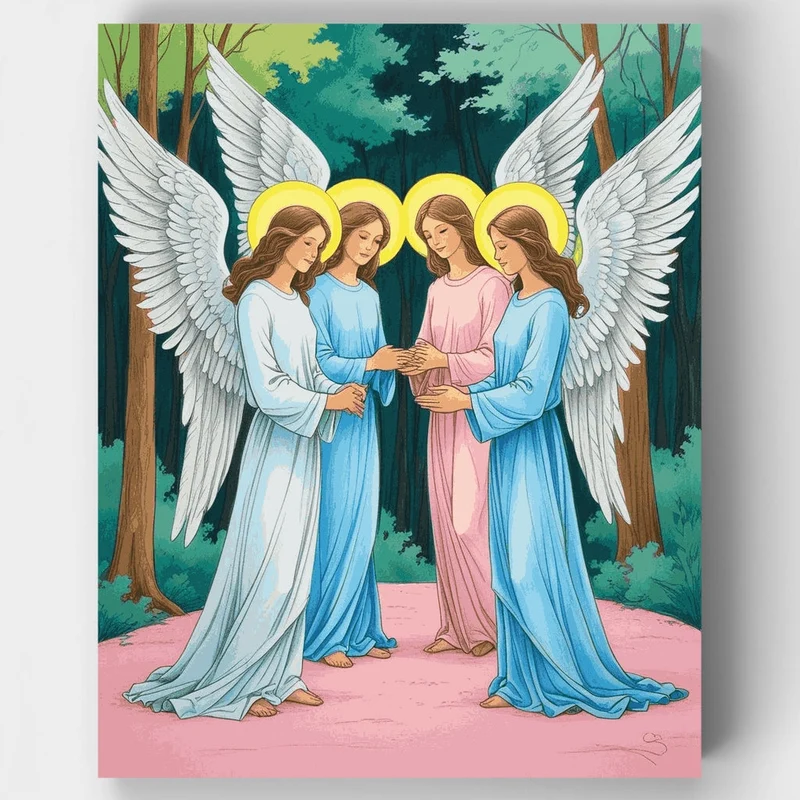 Four Angels in Forest - Paint by Numbers Kit
