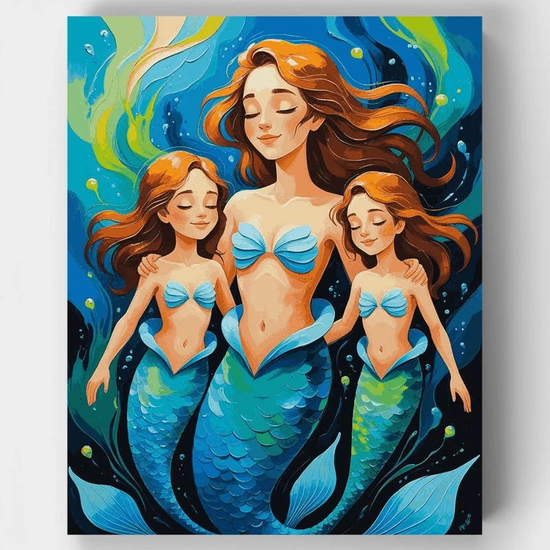 Three Mermaids Swimming Together - Paint by Numbers Kit