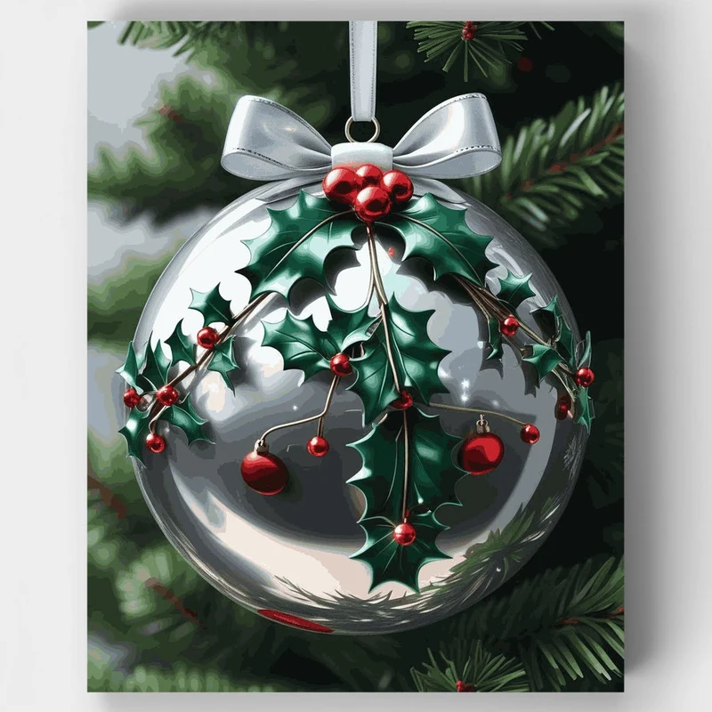 Elegant Holly Christmas Ornament - Paint by Numbers Kit