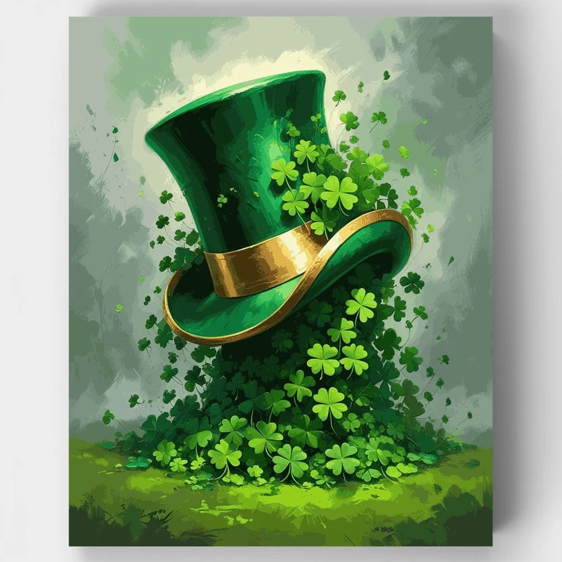 Leprechaun's Lucky Hat with Shamrocks - Paint by Numbers Kit