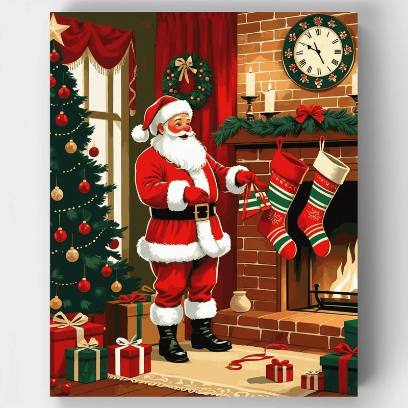 Santa Claus by the Fireplace - Paint by Numbers Kit