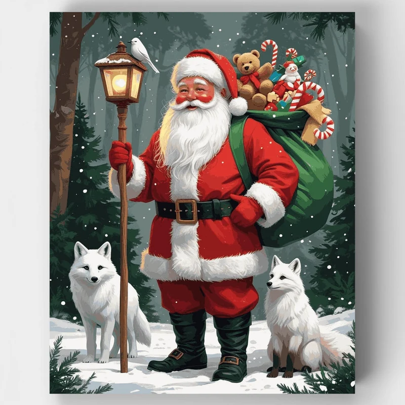 Santa Claus with Arctic Foxes - Paint by Numbers Kit