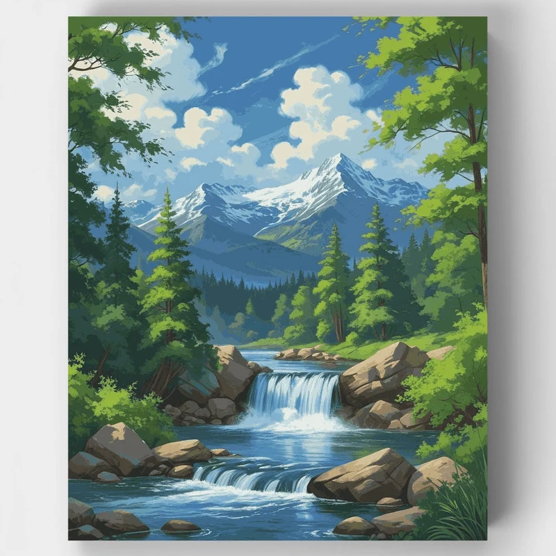Mountain Cascade Paradise - Paint by Numbers Kit