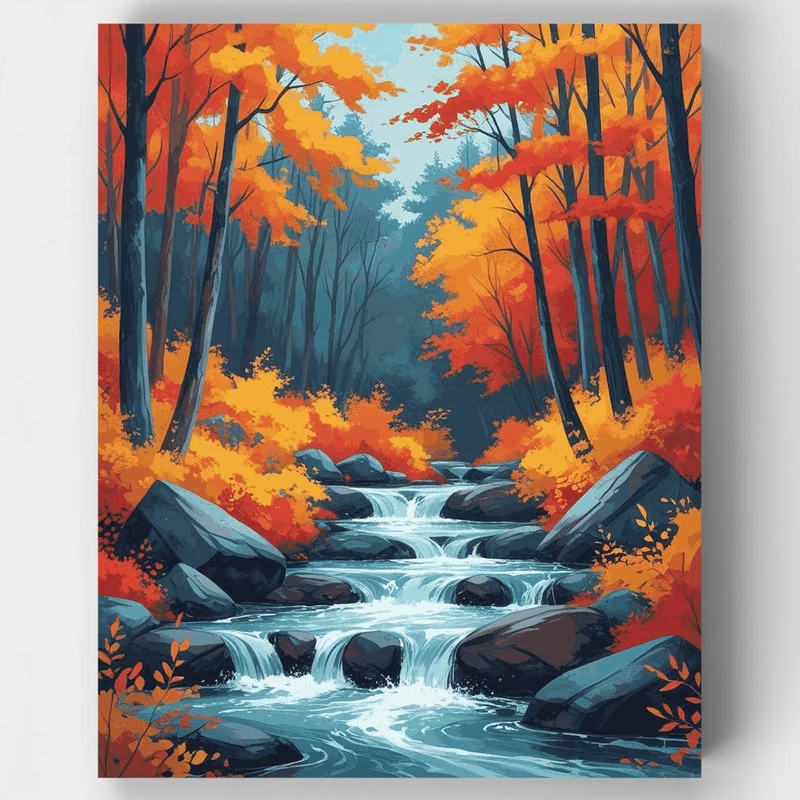 Autumn Forest Waterfall - Paint by Numbers Kit