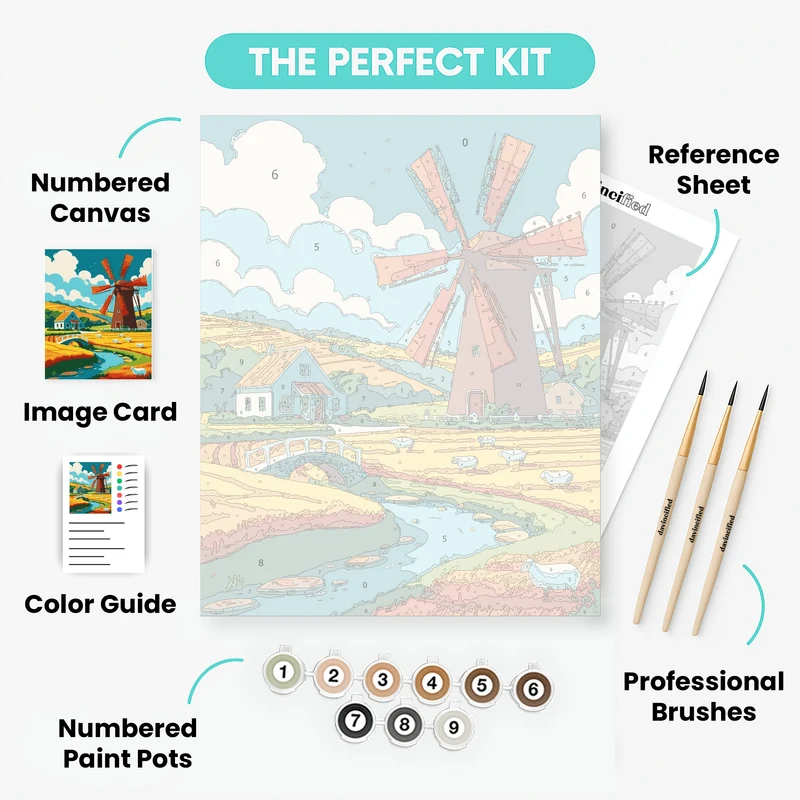Dutch Countryside Windmill - Paint by Numbers Kit
