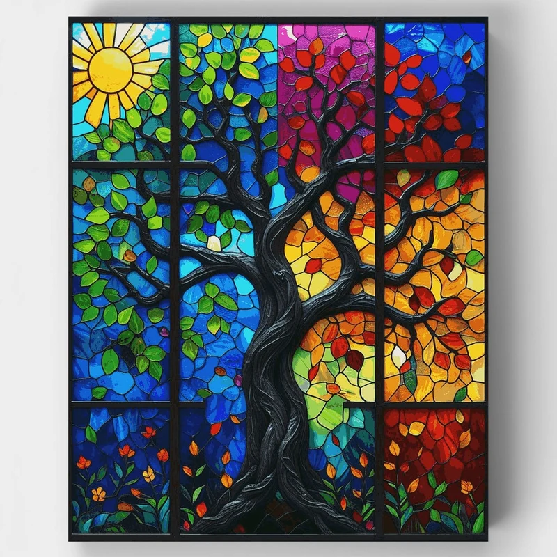 Stained Glass Seasons Tree - Paint by Numbers Kit