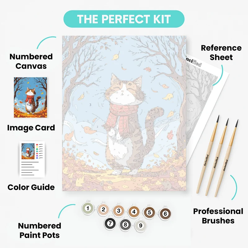 Autumn Cat in Red Scarf - Paint by Numbers Kit