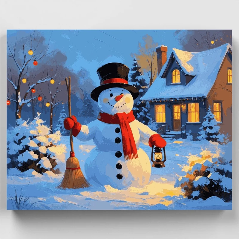 Winter Snowman with Lantern - Paint by Numbers Kit