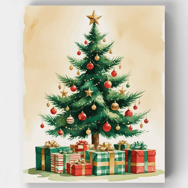 Christmas Tree with Presents - Paint by Numbers Kit