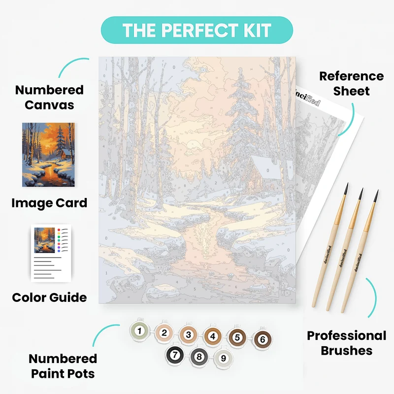 Winter Creek Sunset Cabin - Paint by Numbers Kit