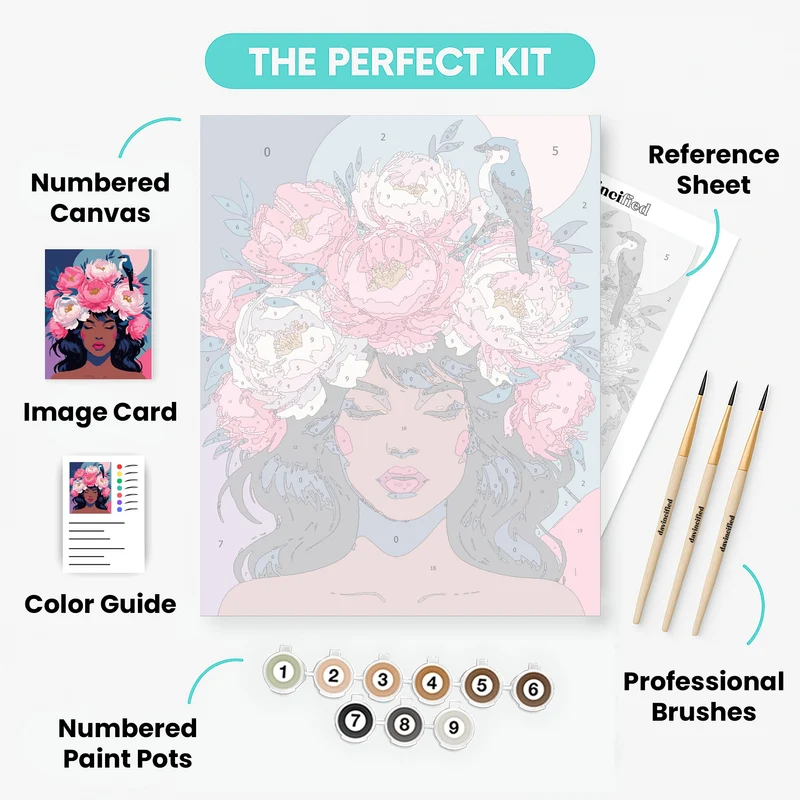 Peony Crown and Blue Bird - Paint by Numbers Kit