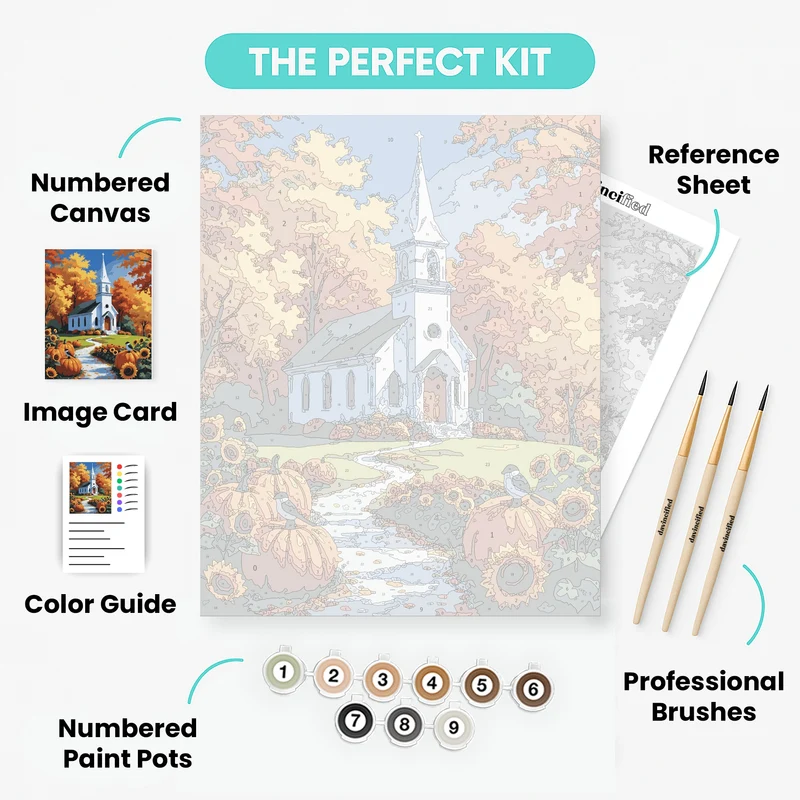 Autumn Church with Sunflowers - Paint by Numbers Kit