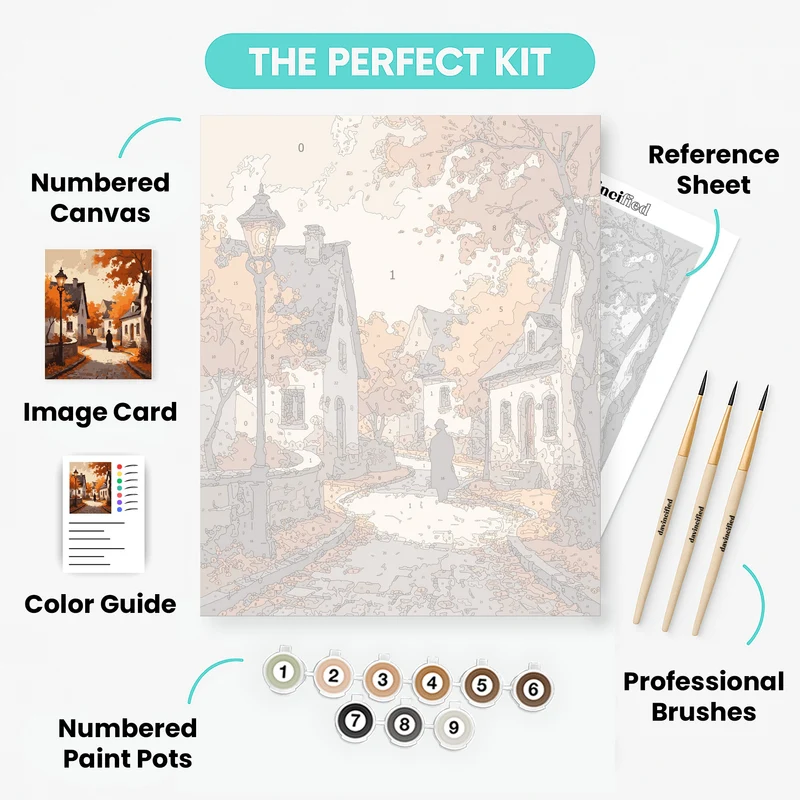 Autumn Village Street - Paint by Numbers Kit