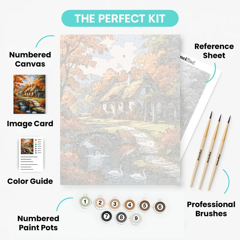 Autumn Cottage by the Stream - Paint by Numbers Kit